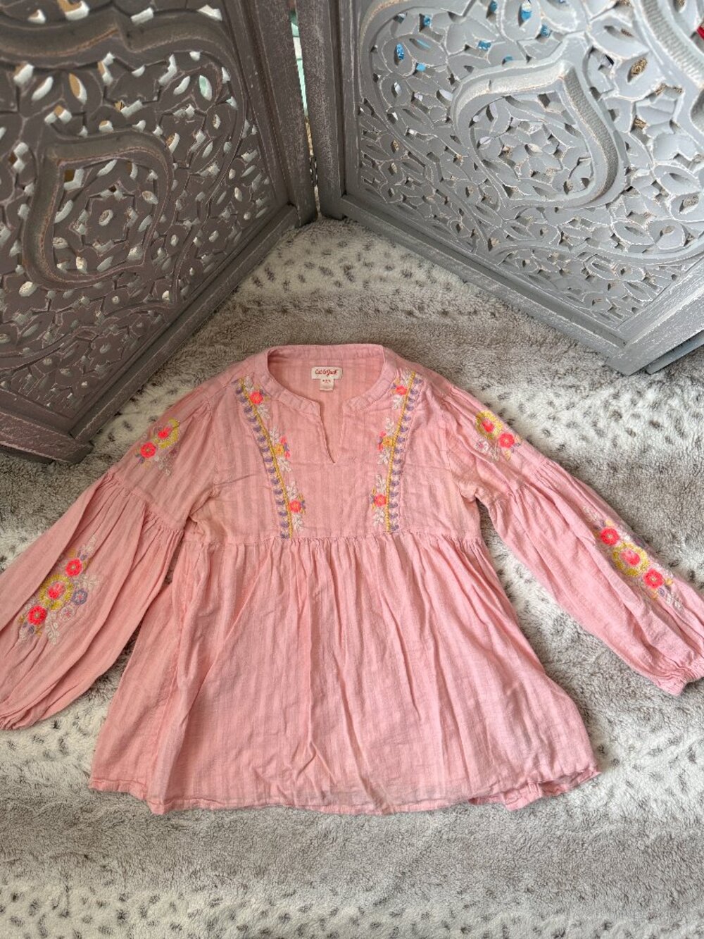 Cat & Jack pink peasant top girls medium floral embroidery coastal cowgirl fall